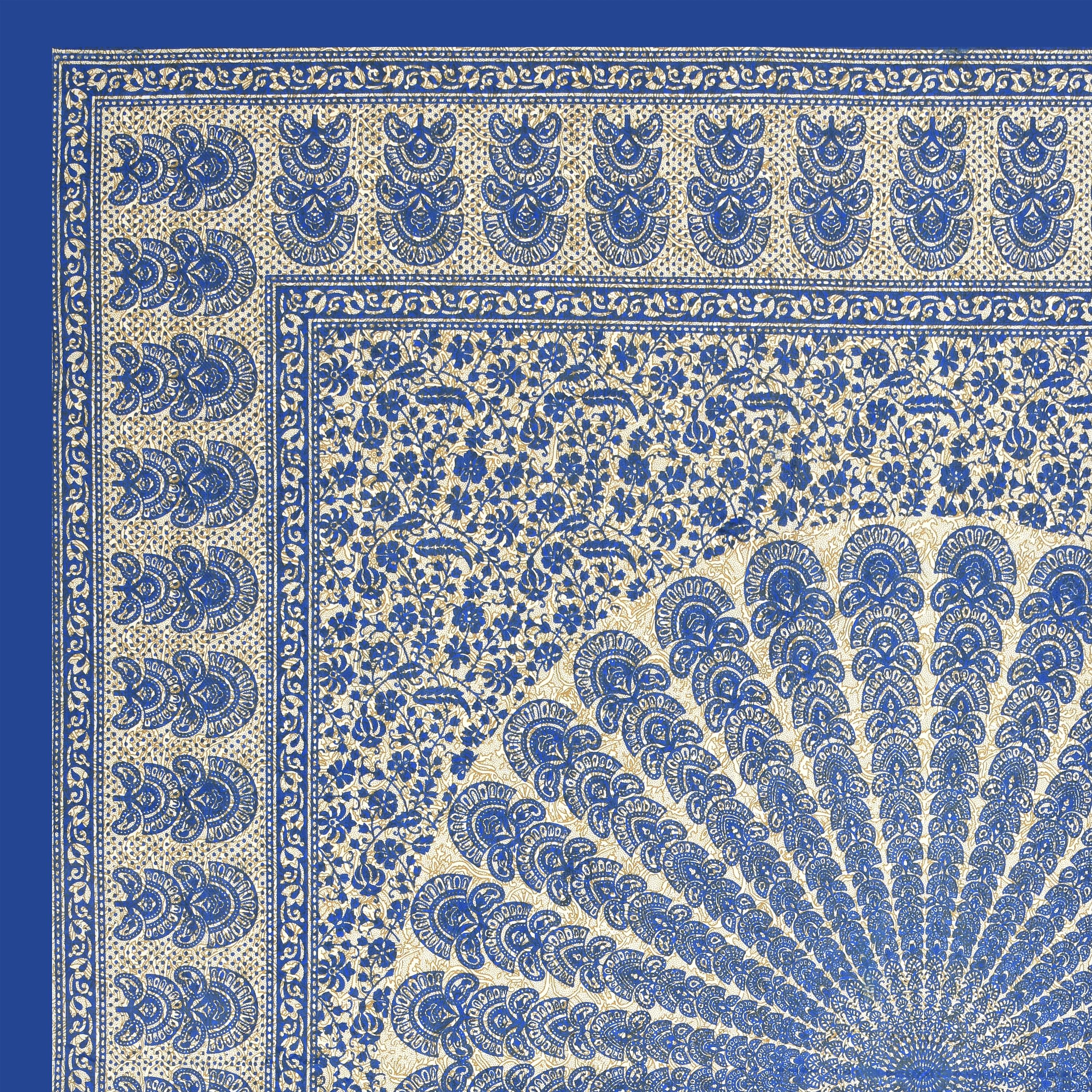 Mandala Art Cotton Bedsheet – Royal Blue Sunburst Elegance