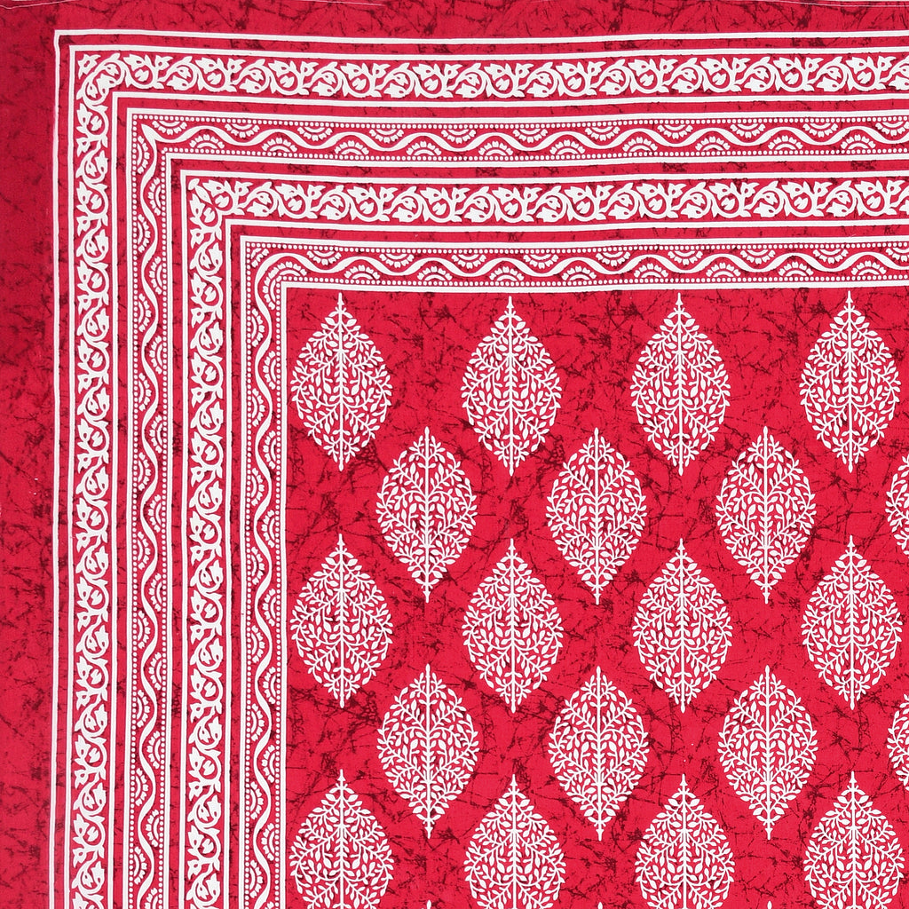 Red Leaf Motif Cotton Bedsheet