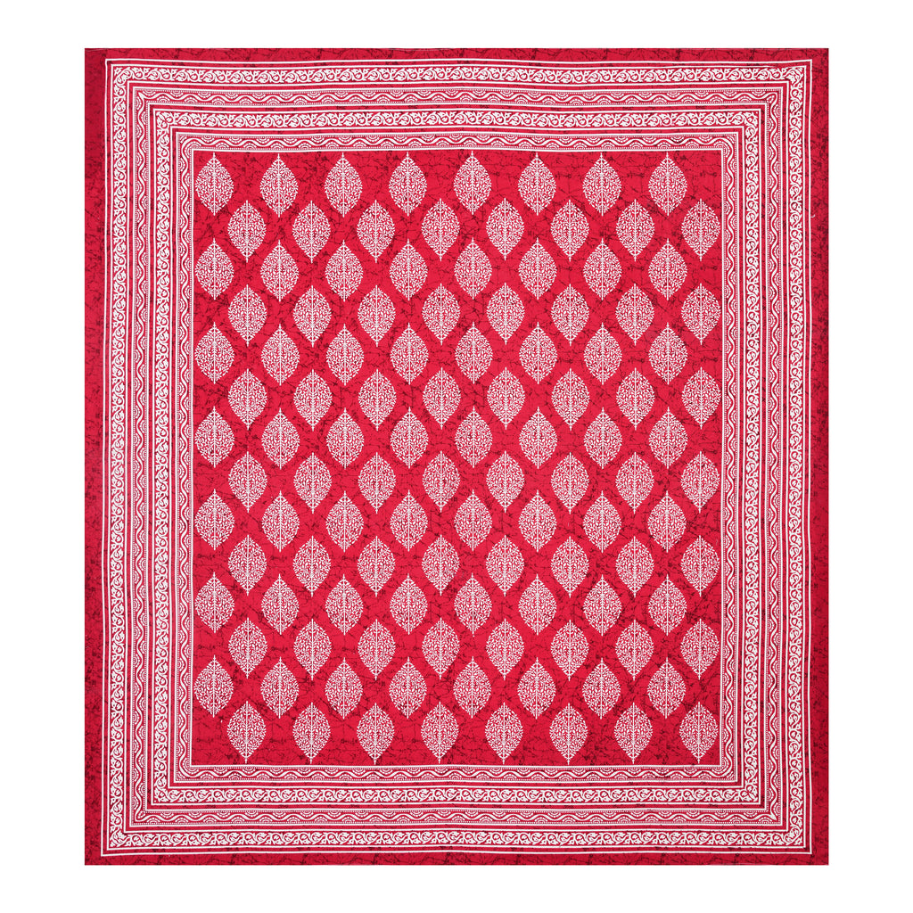 Red Leaf Motif Cotton Bedsheet