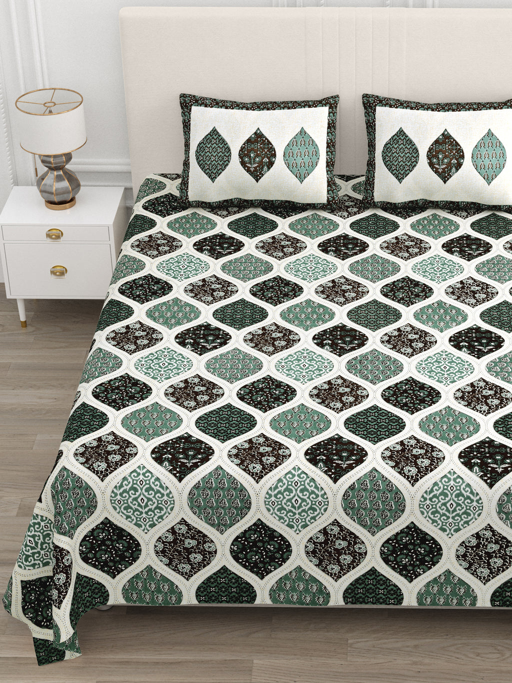 Teal Mosaic Geometric King size Bedsheet