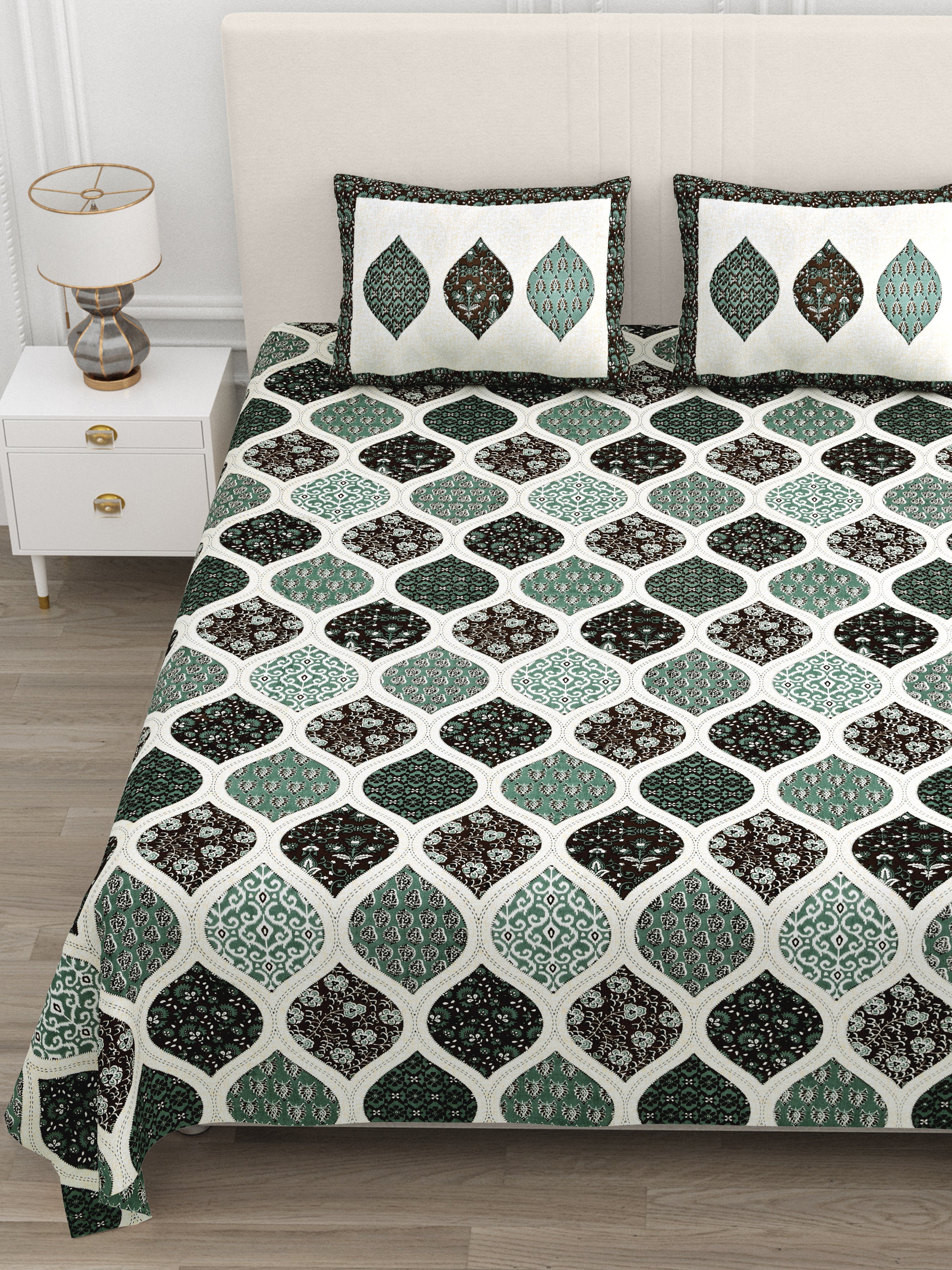 Teal Mosaic Geometric King size Bedsheet