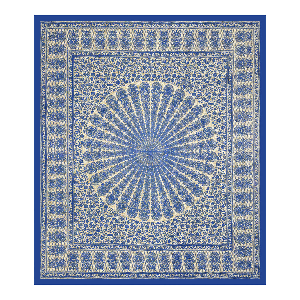 Mandala Art Cotton Bedsheet – Royal Blue Sunburst Elegance