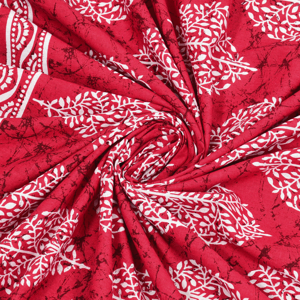 Red Leaf Motif Cotton Bedsheet