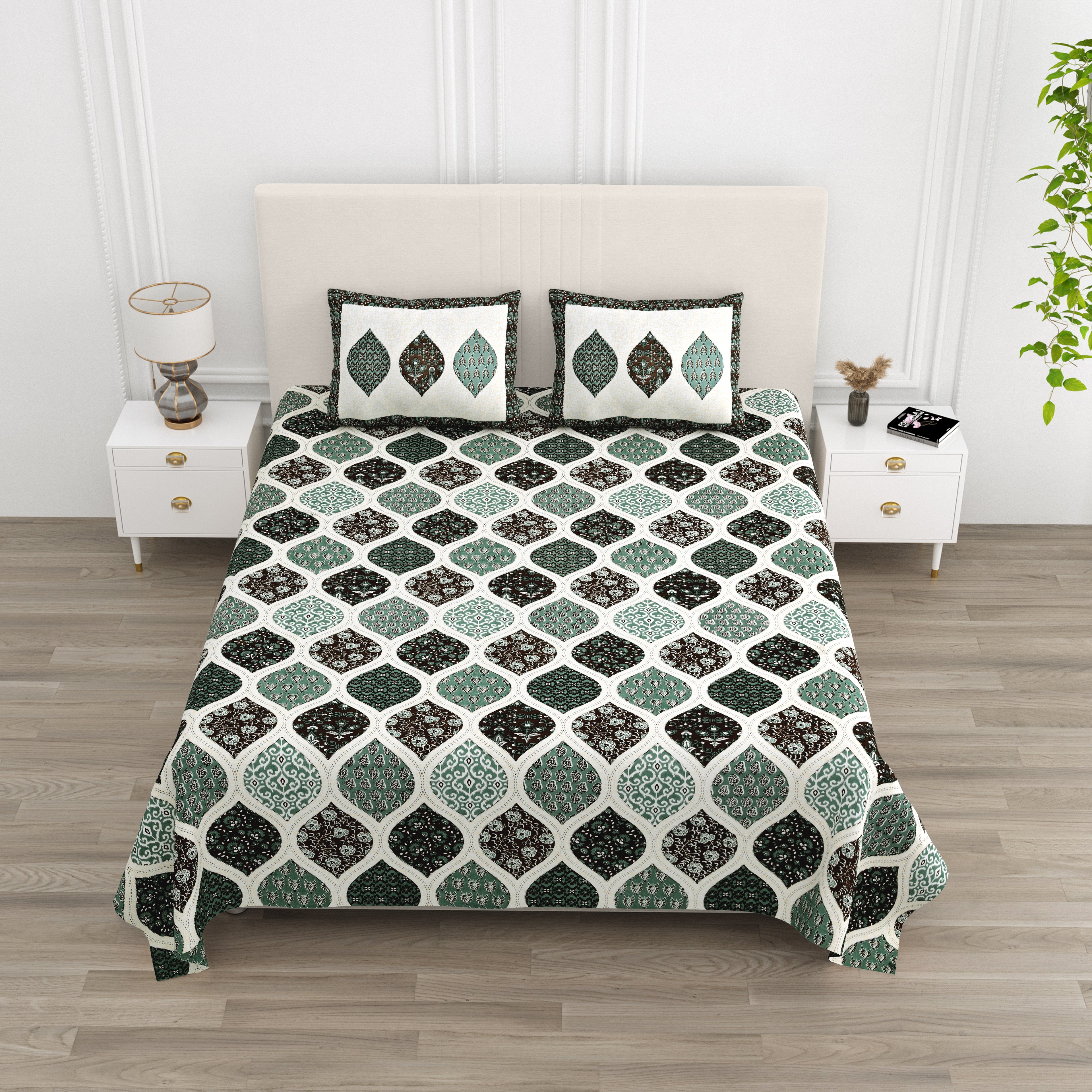 Teal Mosaic Geometric King size Bedsheet