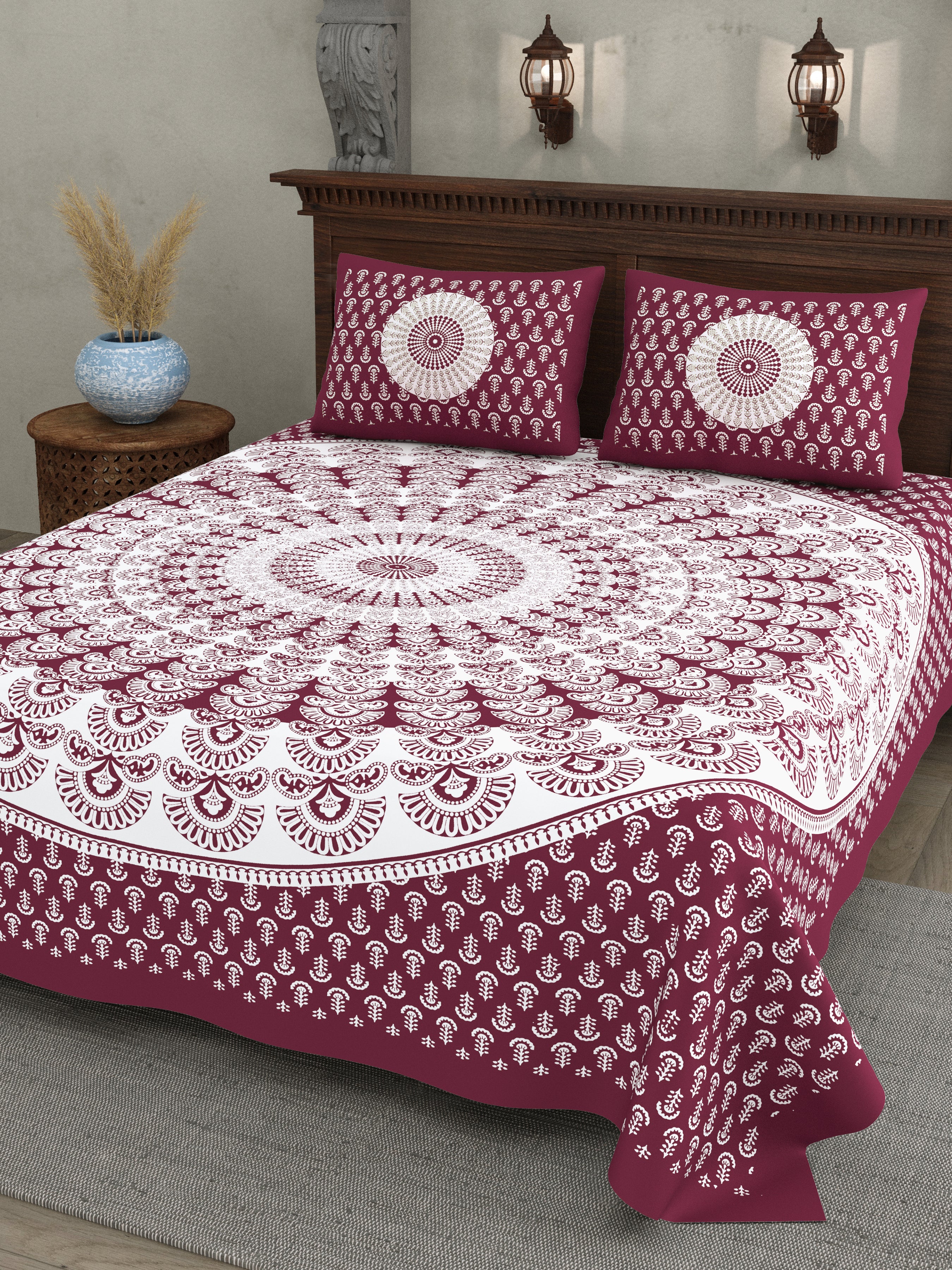 Wine Mandala Art Cotton Bedsheet
