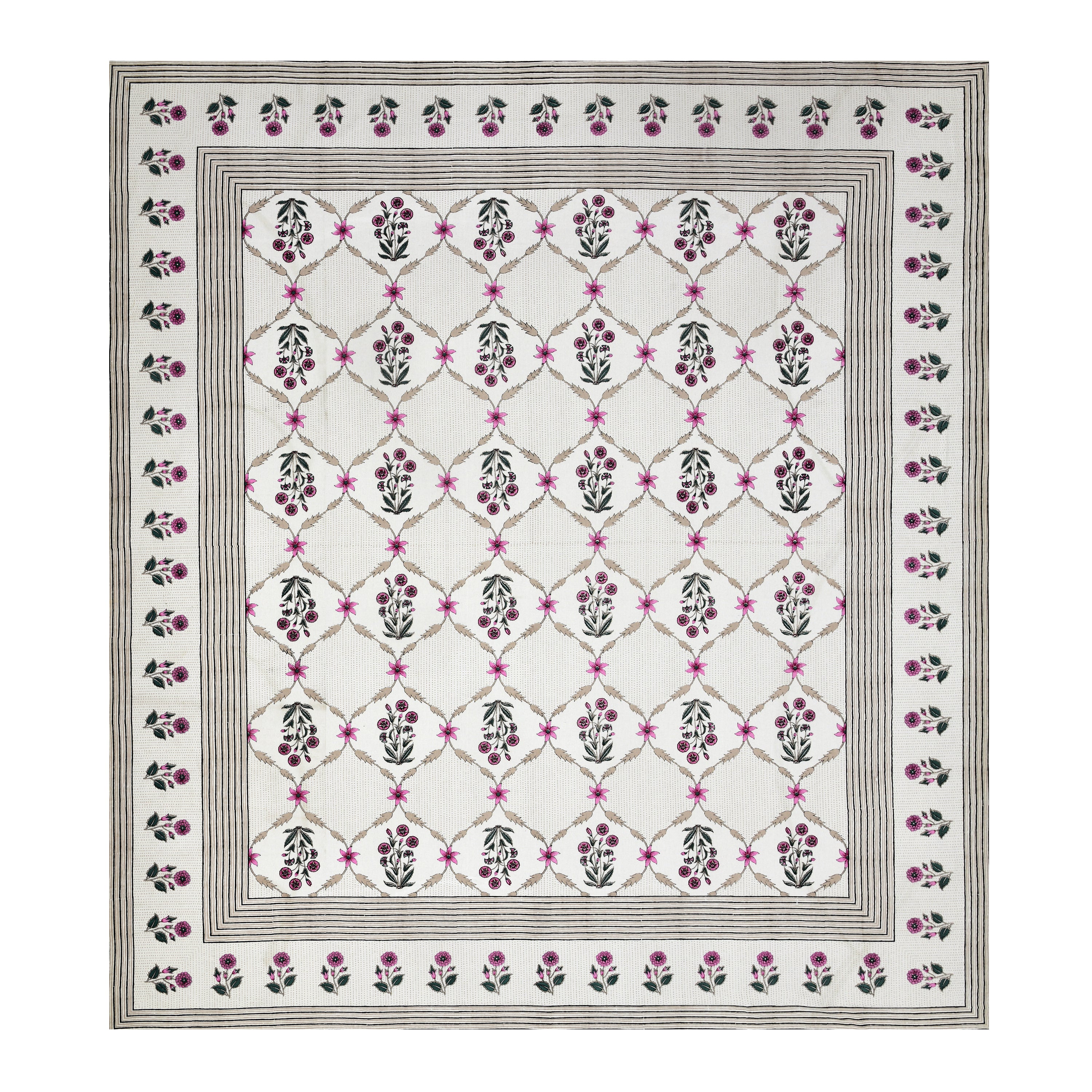 Rose Floral Lattice Print King Size Bedsheet