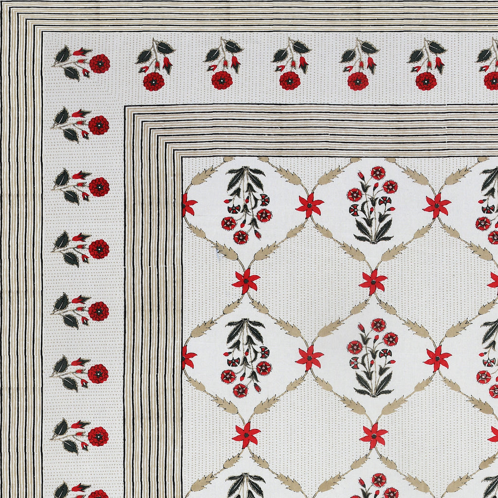 Crimson Floral Lattice Print King Size Bedsheet