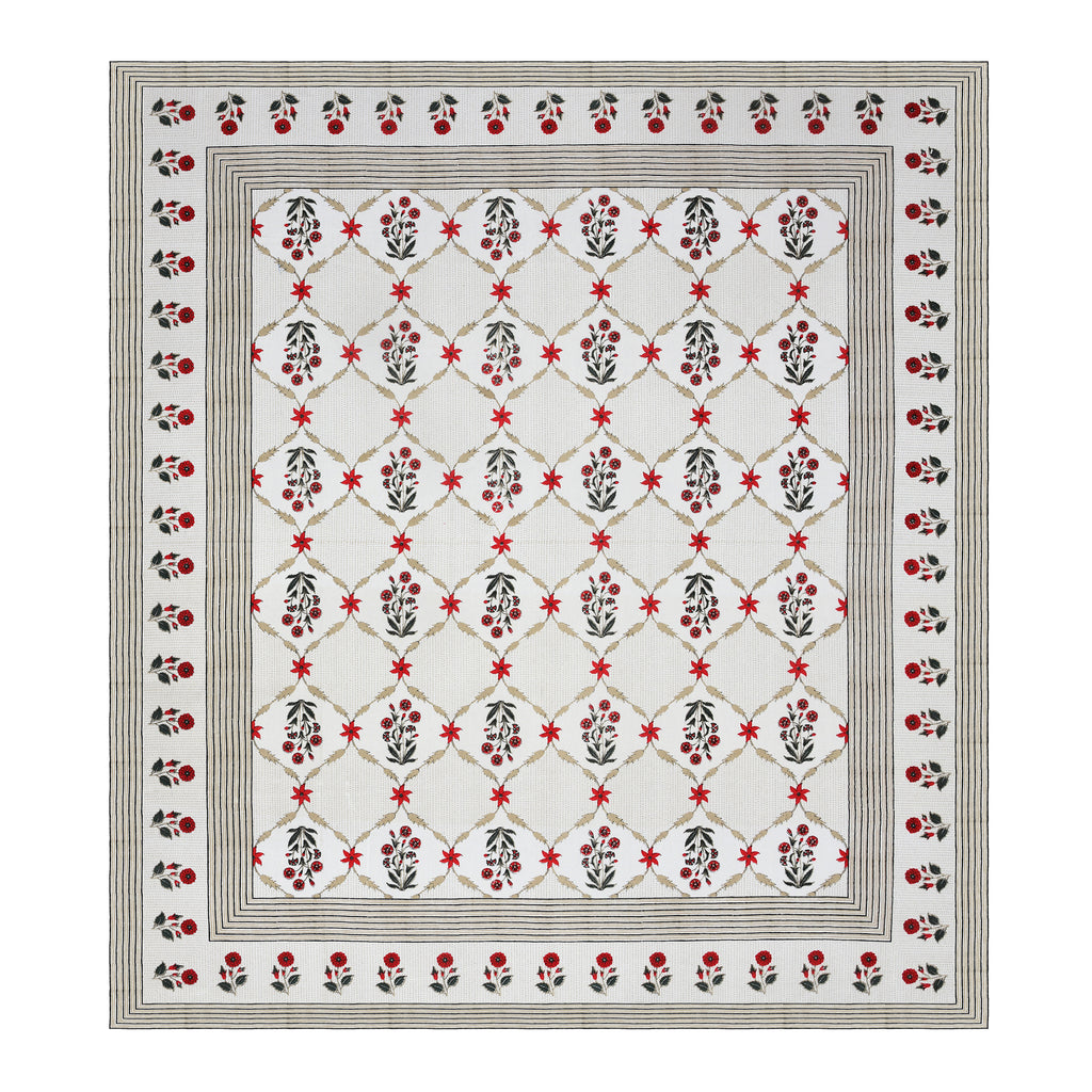 Crimson Floral Lattice Print King Size Bedsheet