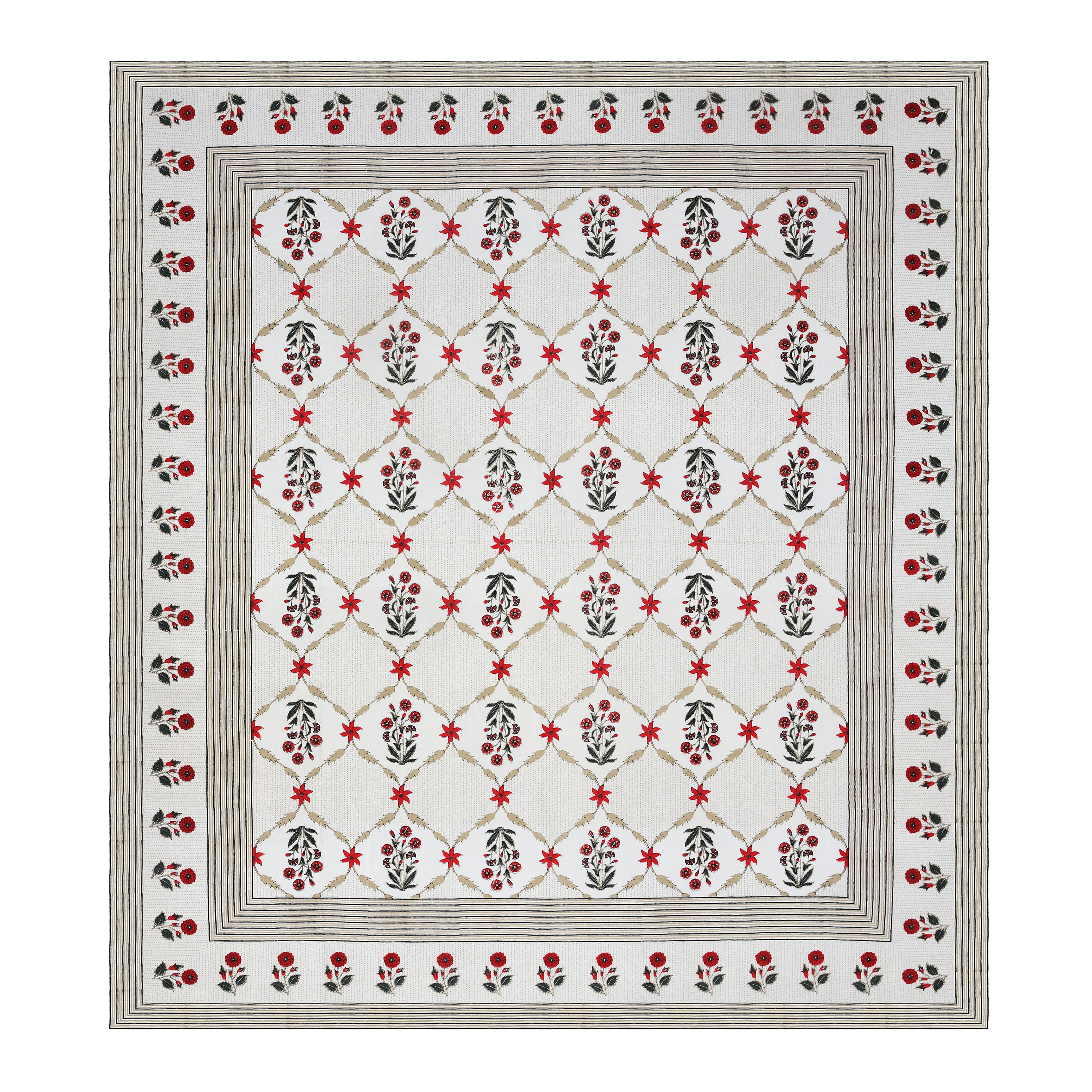 Crimson Floral Lattice Print King Size Bedsheet