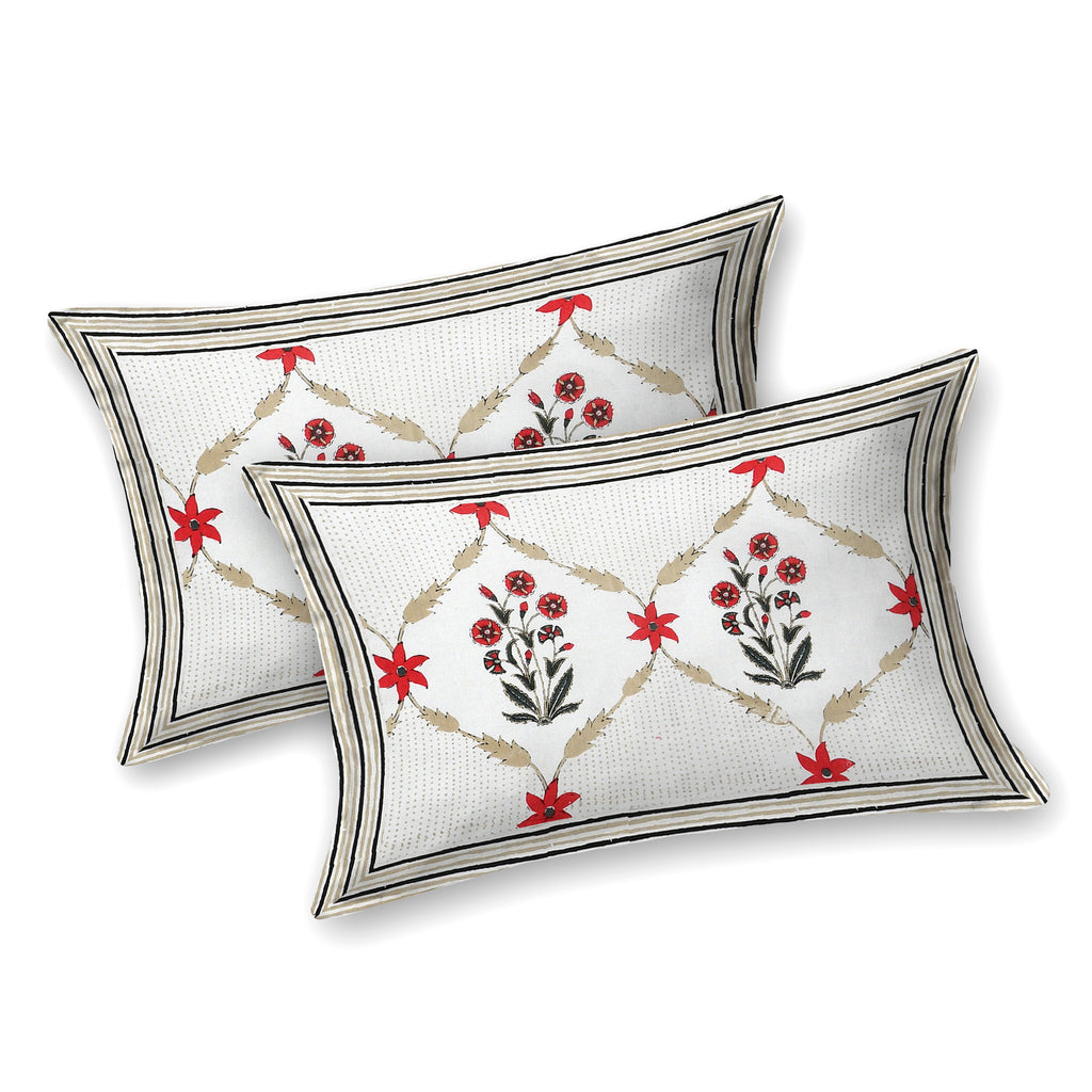 Crimson Floral Lattice Print King Size Bedsheet