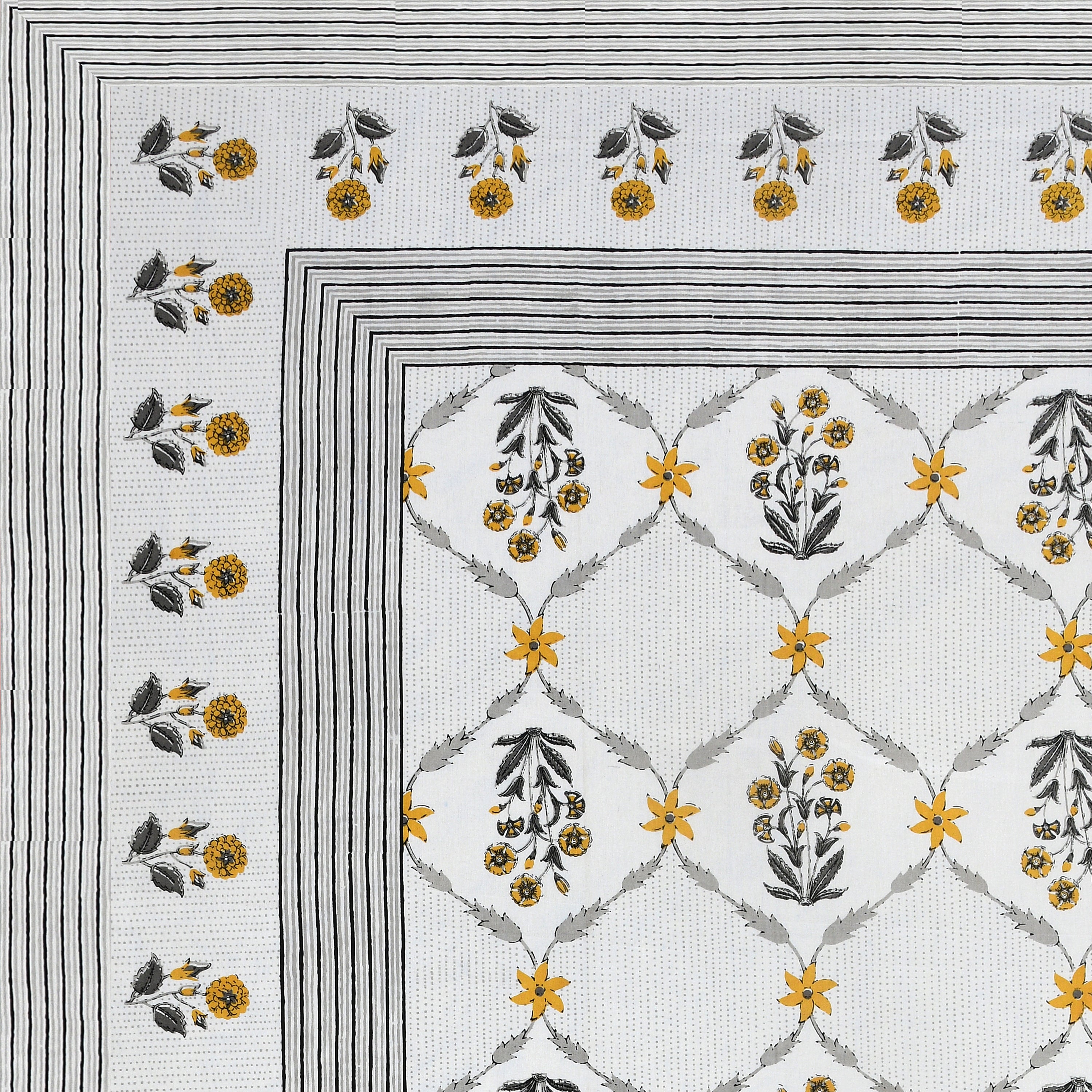 Mustard Floral Lattice Print King Size Bedsheet