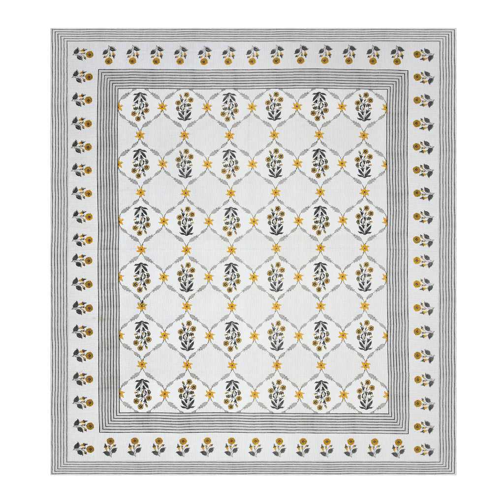 Mustard Floral Lattice Print King Size Bedsheet