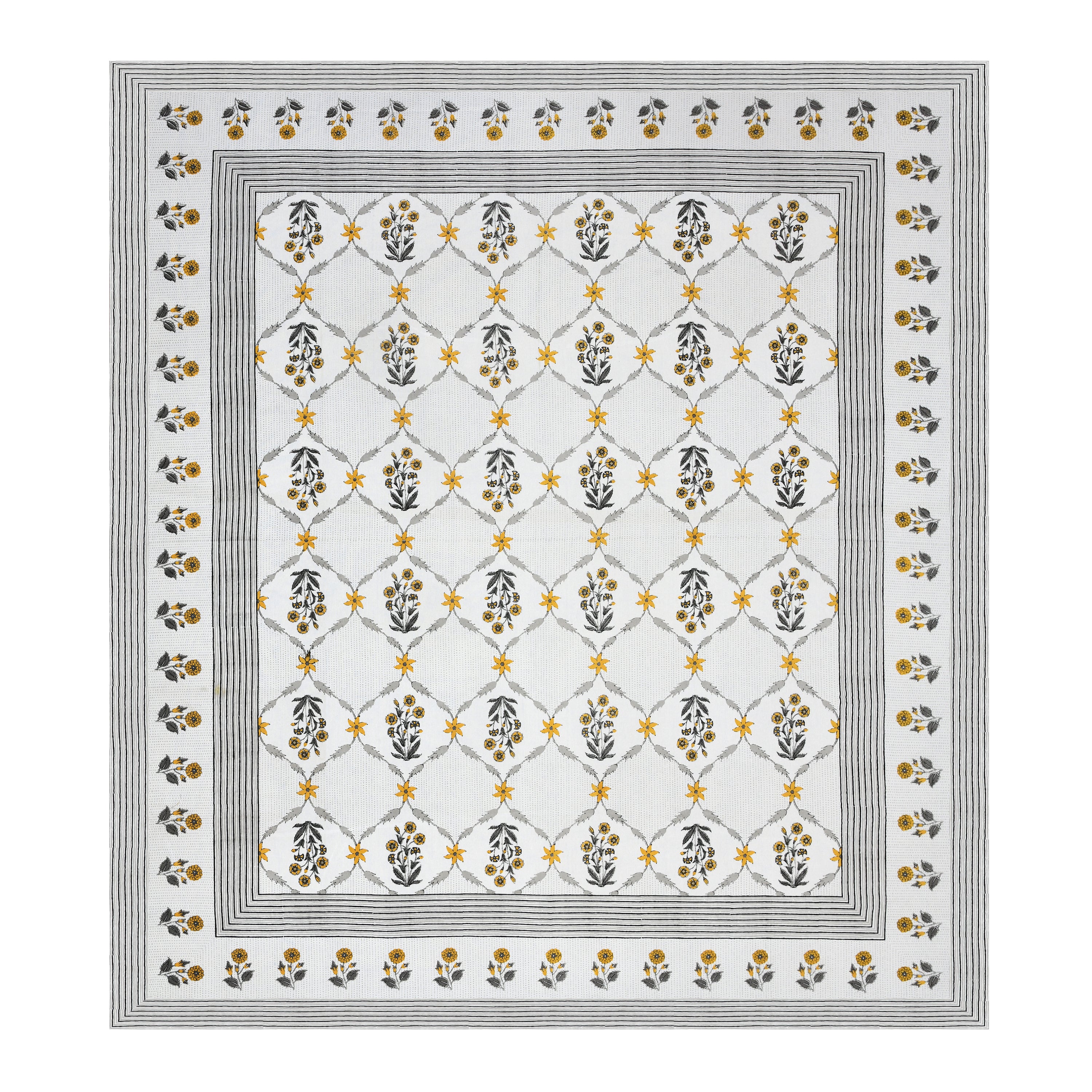 Mustard Floral Lattice Print King Size Bedsheet