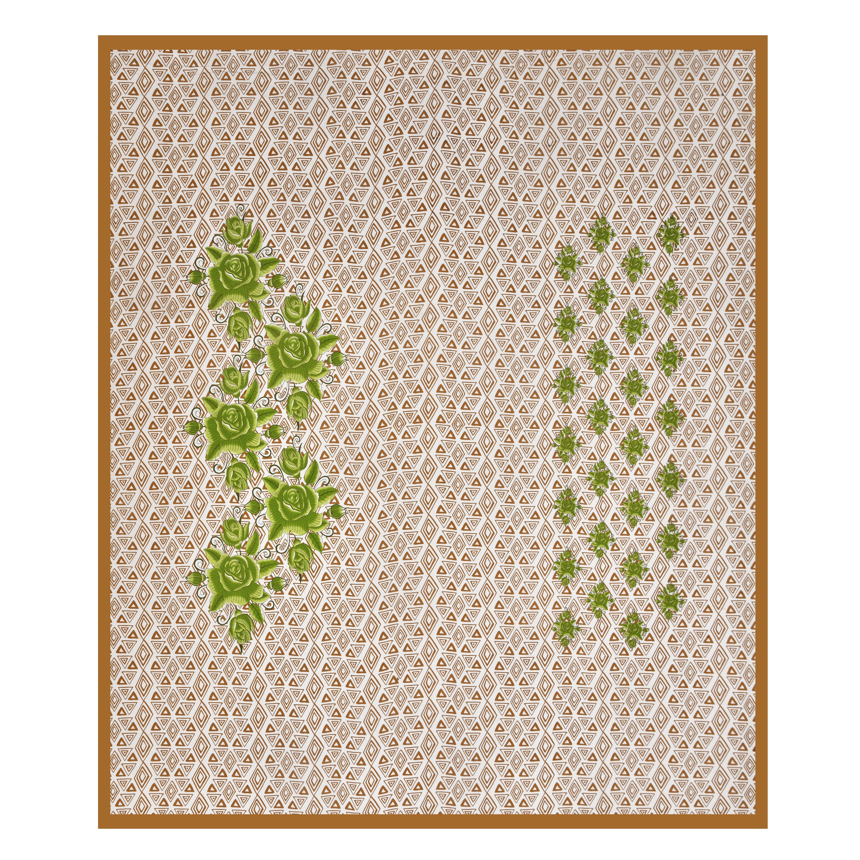 Elegant Green Floral & Geometric Print Cotton Bedsheet Set