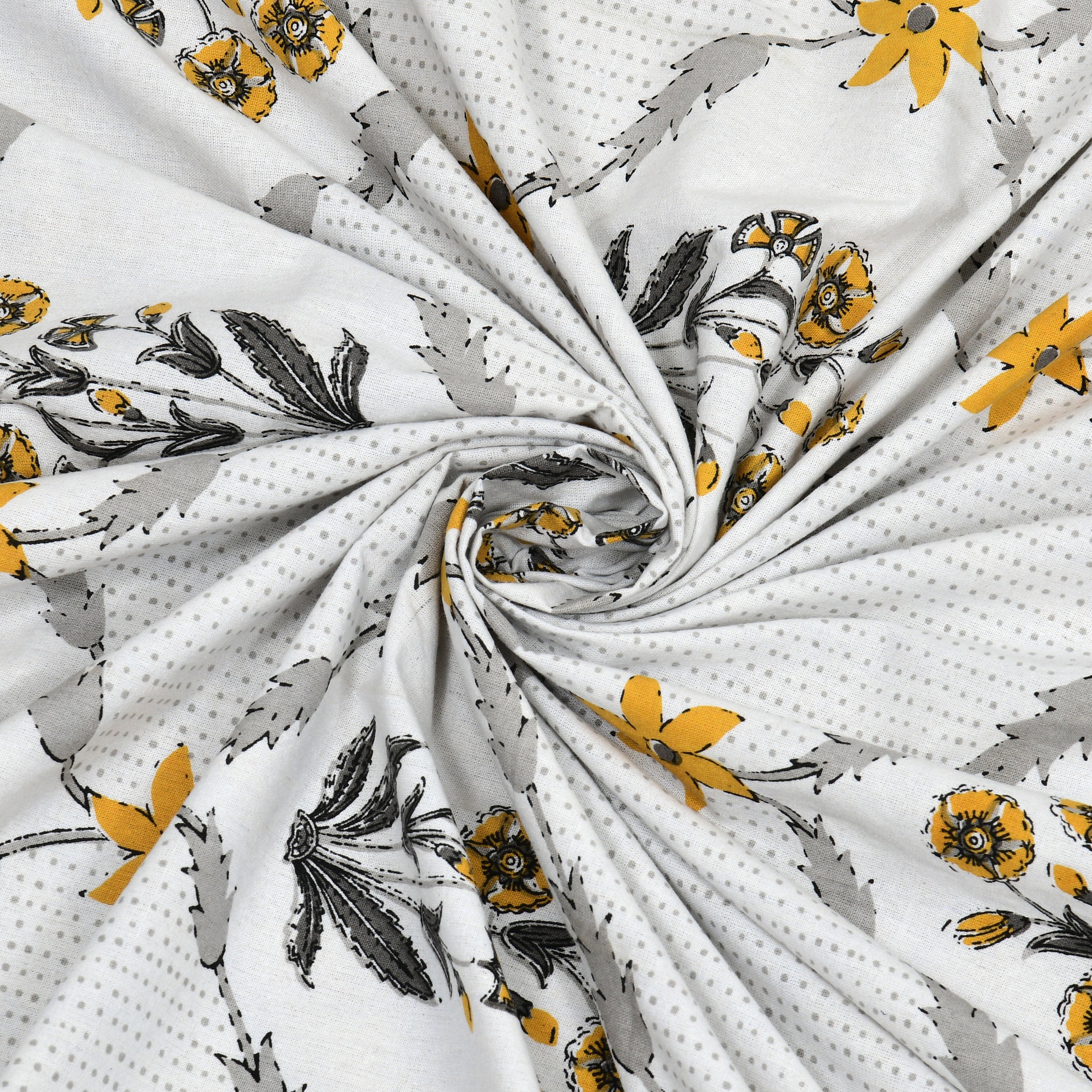 Mustard Floral Lattice Print King Size Bedsheet