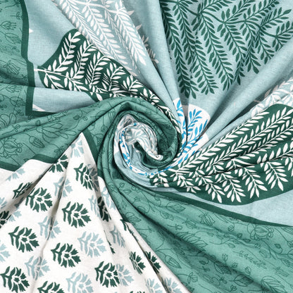 Teal Leaf Design Cotton Bedsheet Set