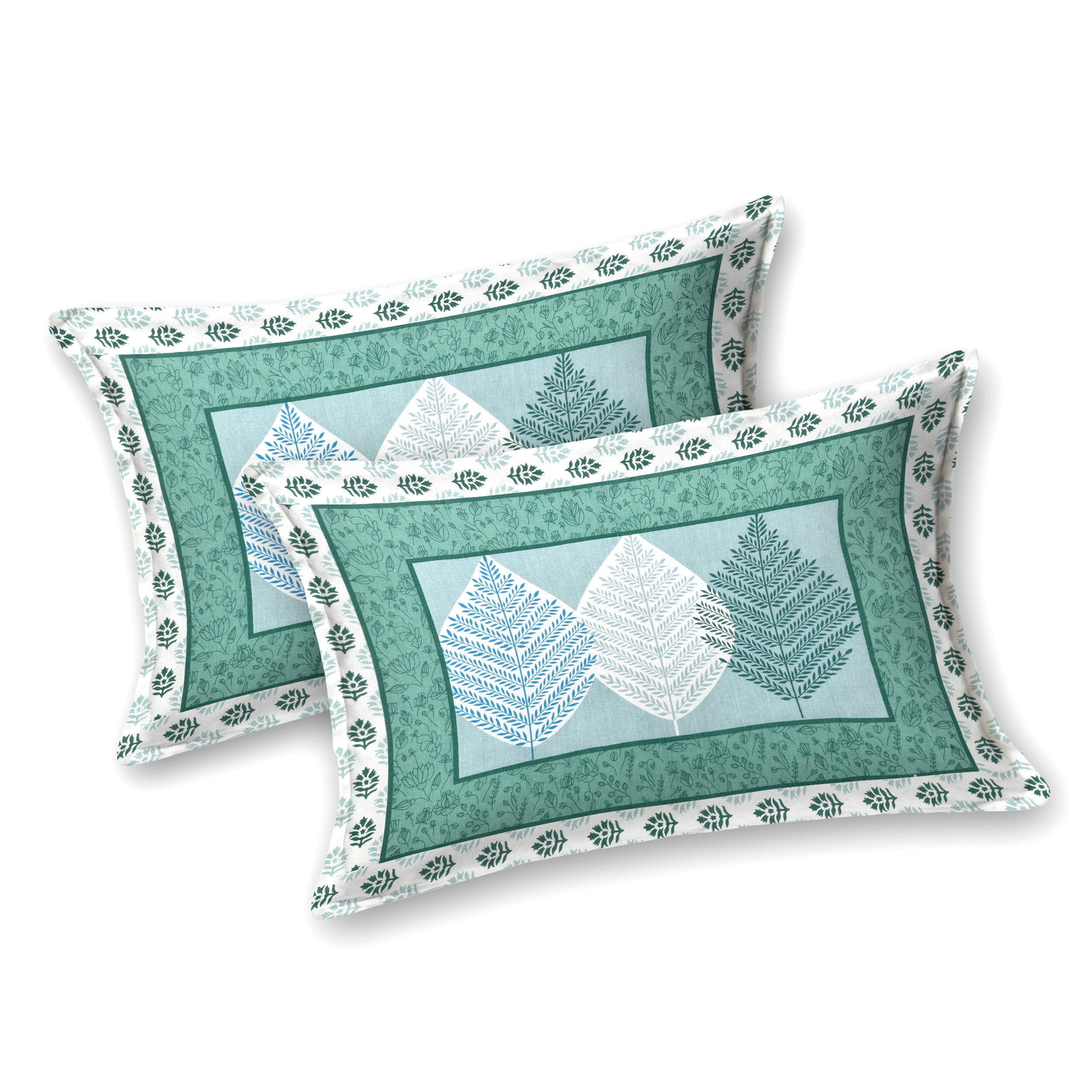 Teal Leaf Design Cotton Bedsheet Set