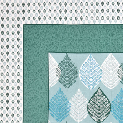 Teal Leaf Design Cotton Bedsheet Set