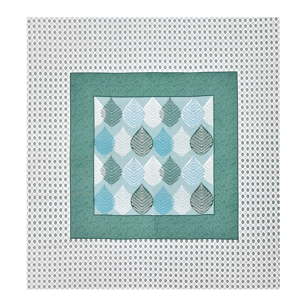 Teal Leaf Design Cotton Bedsheet Set