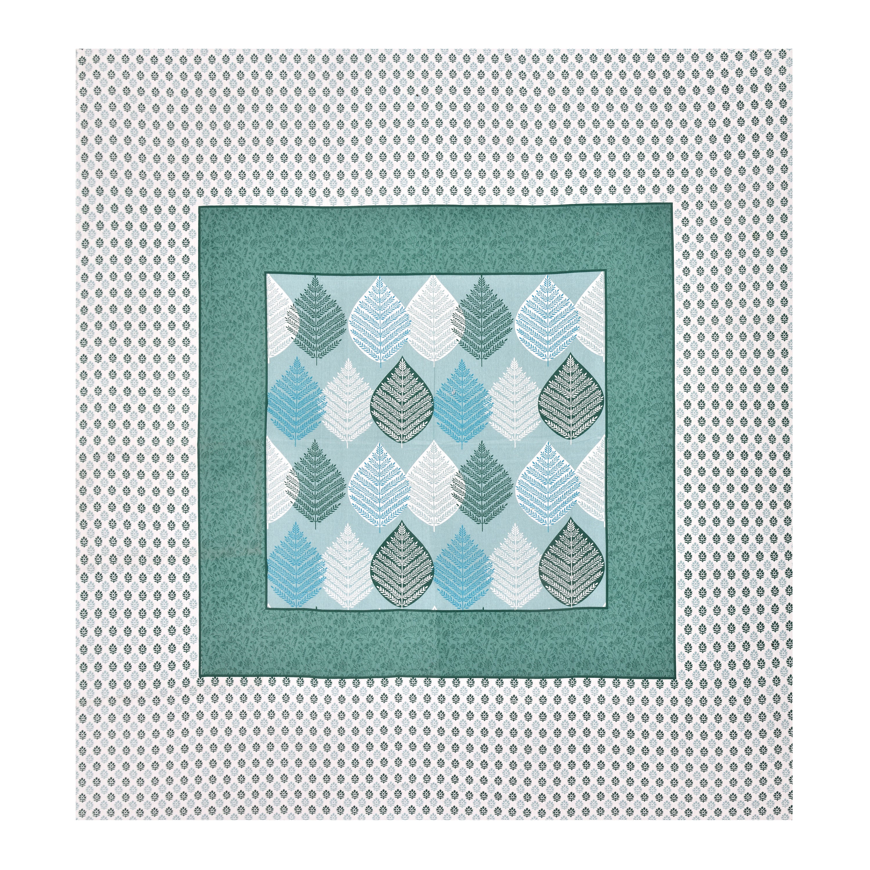 Teal Leaf Design Cotton Bedsheet Set