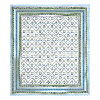 Blue & Green Floral Vines Cotton Bedsheet Set – Elegant Ethnic Look