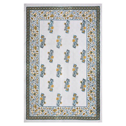 Yellow and Blue Floral Cotton Single Bedsheet