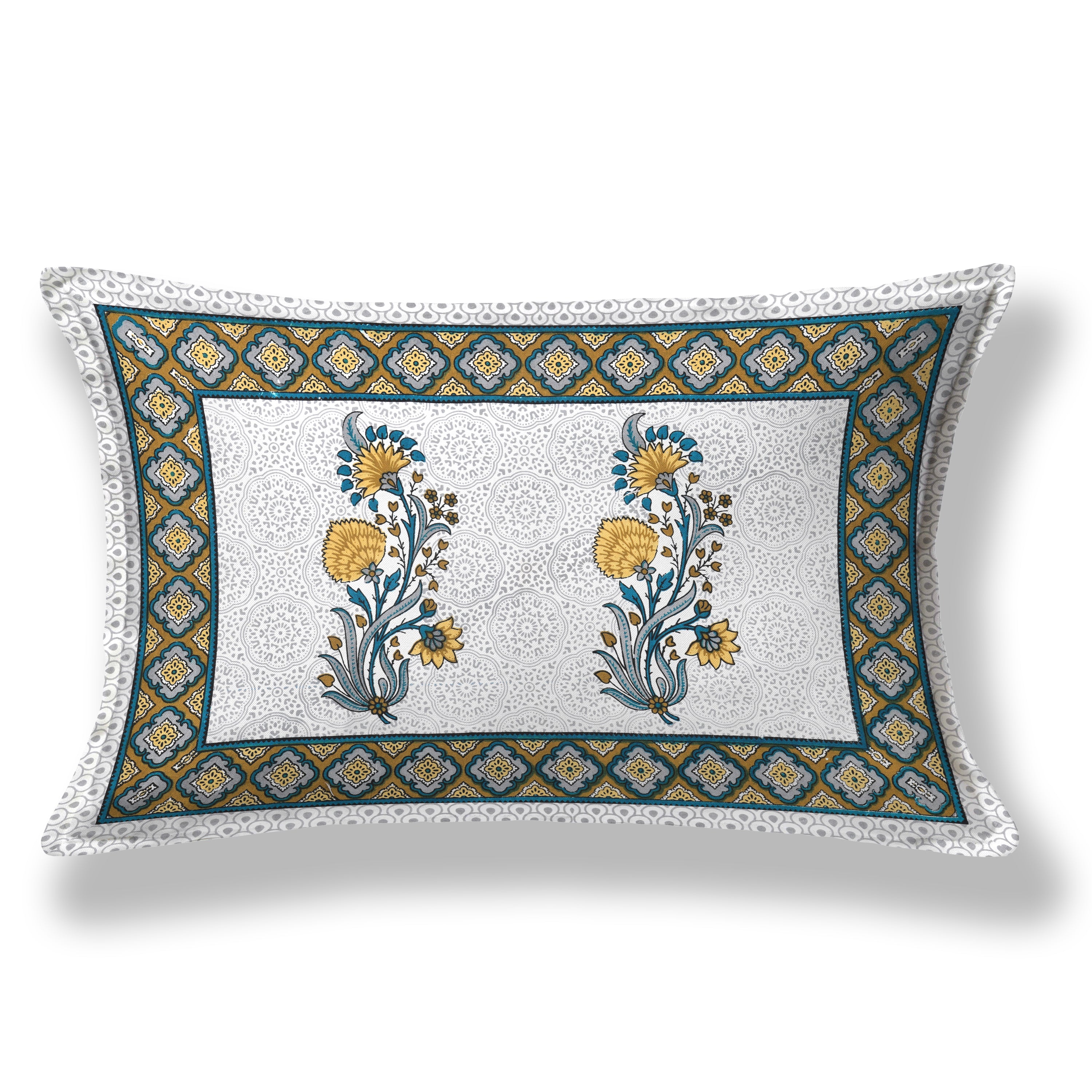Yellow and Blue Floral Cotton Single Bedsheet