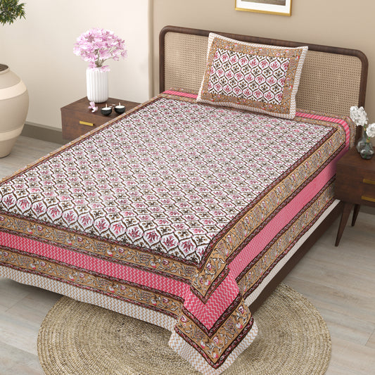 Pink & Gold Ethnic Motif Single Bedsheet