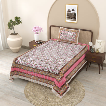 Pink & Gold Ethnic Motif Single Bedsheet