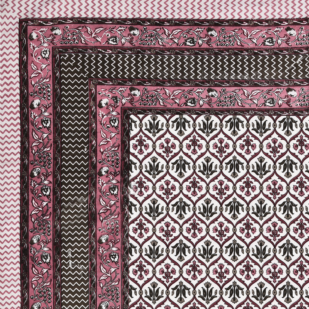Pink & Black Ethnic Motif Single Bedsheet