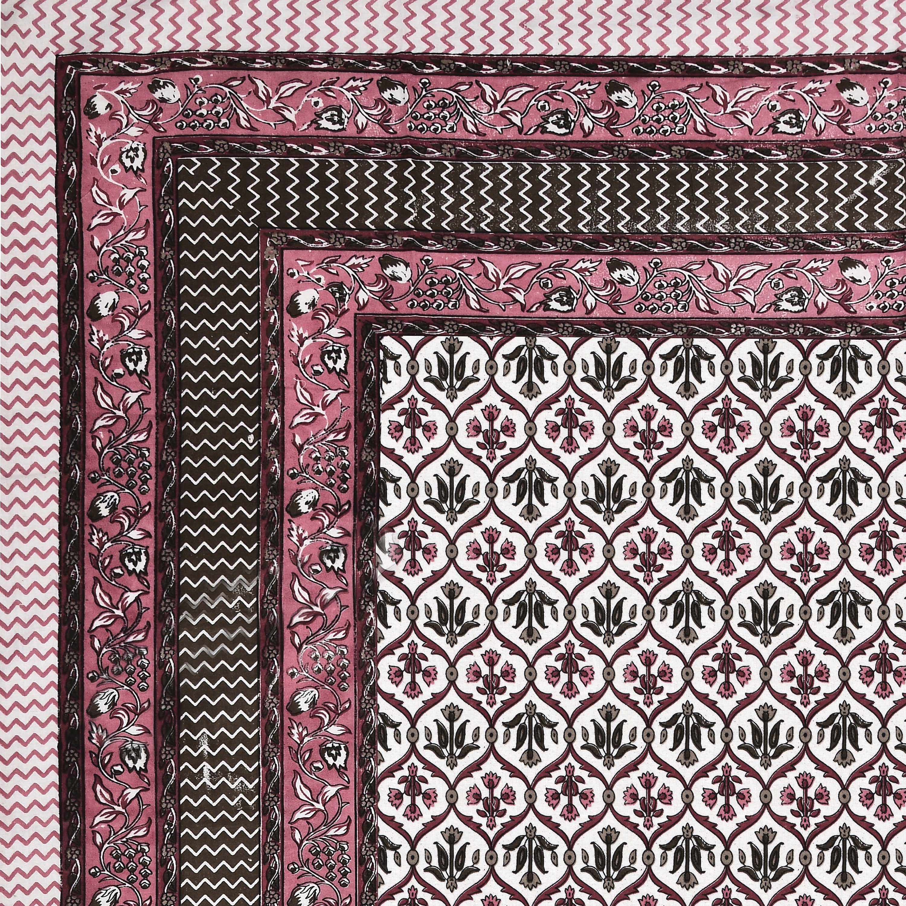 Pink & Black Ethnic Motif Single Bedsheet