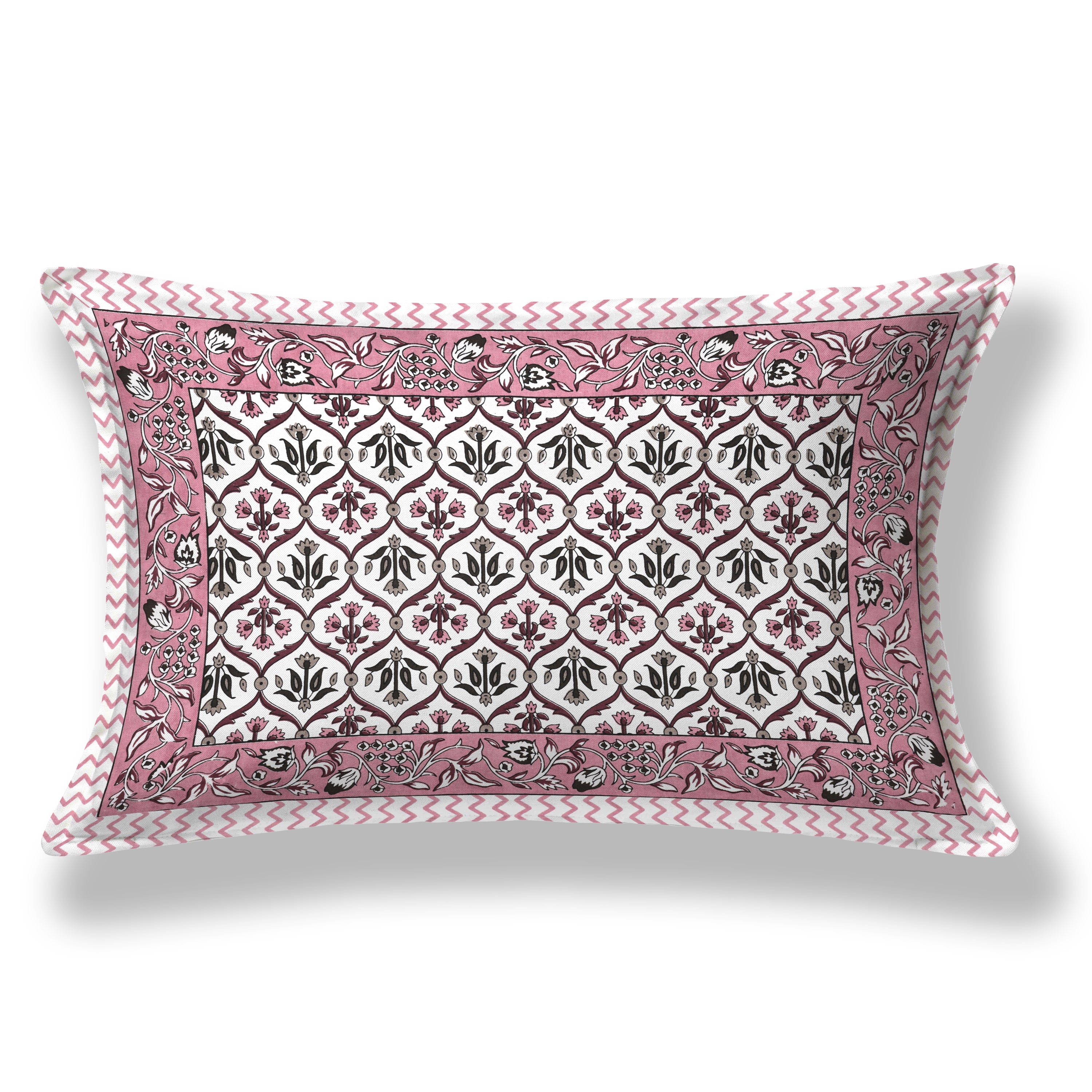 Pink & Black Ethnic Motif Single Bedsheet