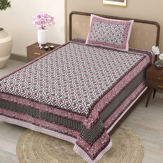 Pink & Black Ethnic Motif Single Bedsheet