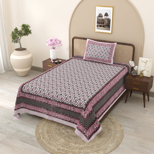Pink & Black Ethnic Motif Single Bedsheet