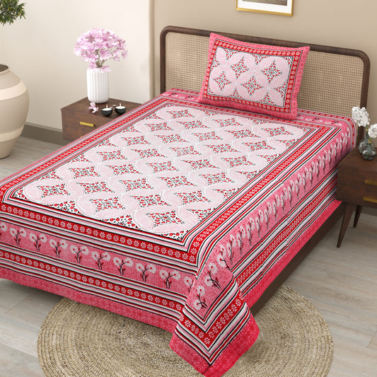 Heritage Bloom Wave – Crimson Rose Single Bedsheet