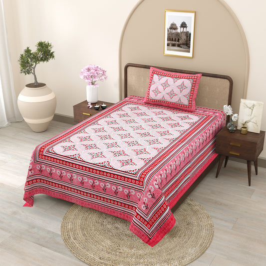Heritage Bloom Wave – Crimson Rose Single Bedsheet