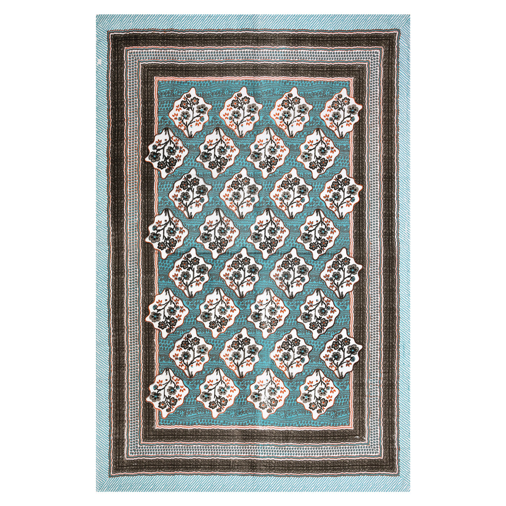 Regal Blossom Frame Aqua Teal Single Bedsheet