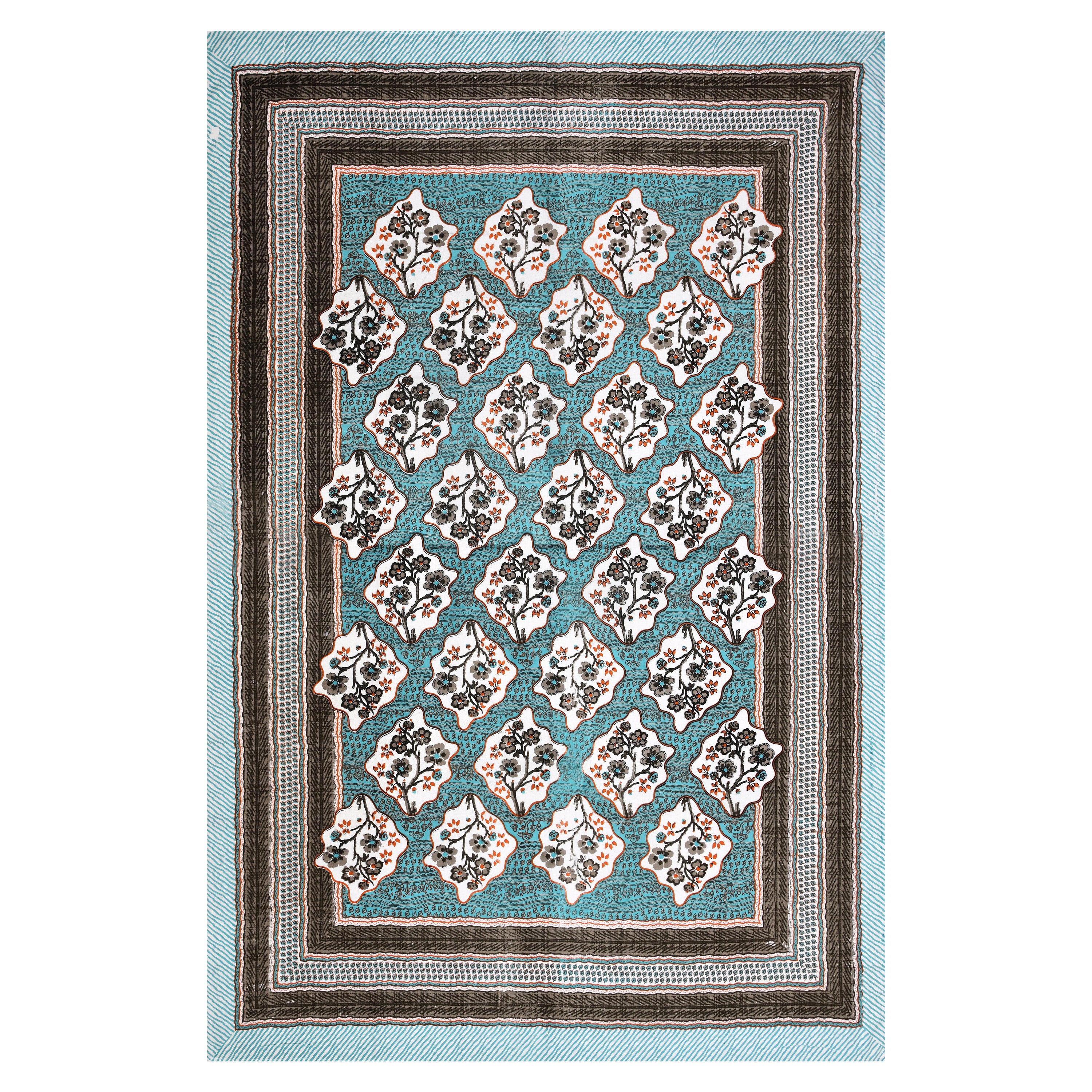 Regal Blossom Frame Aqua Teal Single Bedsheet