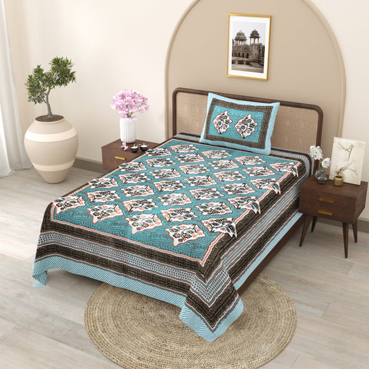Regal Blossom Frame Aqua Teal Single Bedsheet