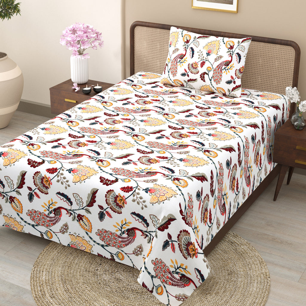 Royal Peacock & Floral Single Bedsheet