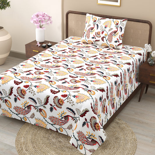 Royal Peacock & Floral Single Bedsheet