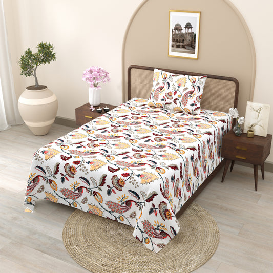 Royal Peacock & Floral Single Bedsheet