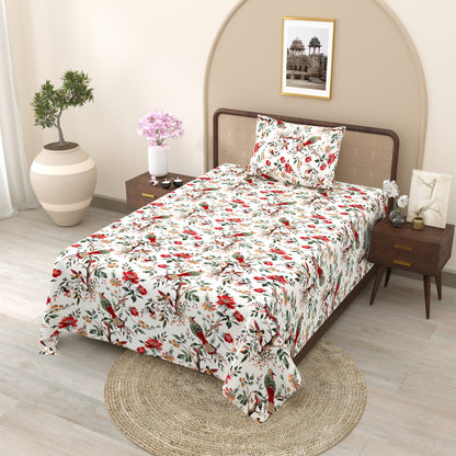 Red Blossom Bird & Floral Single Bedsheet