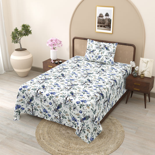 Blue Blossom Bird & Floral Single Bedsheet
