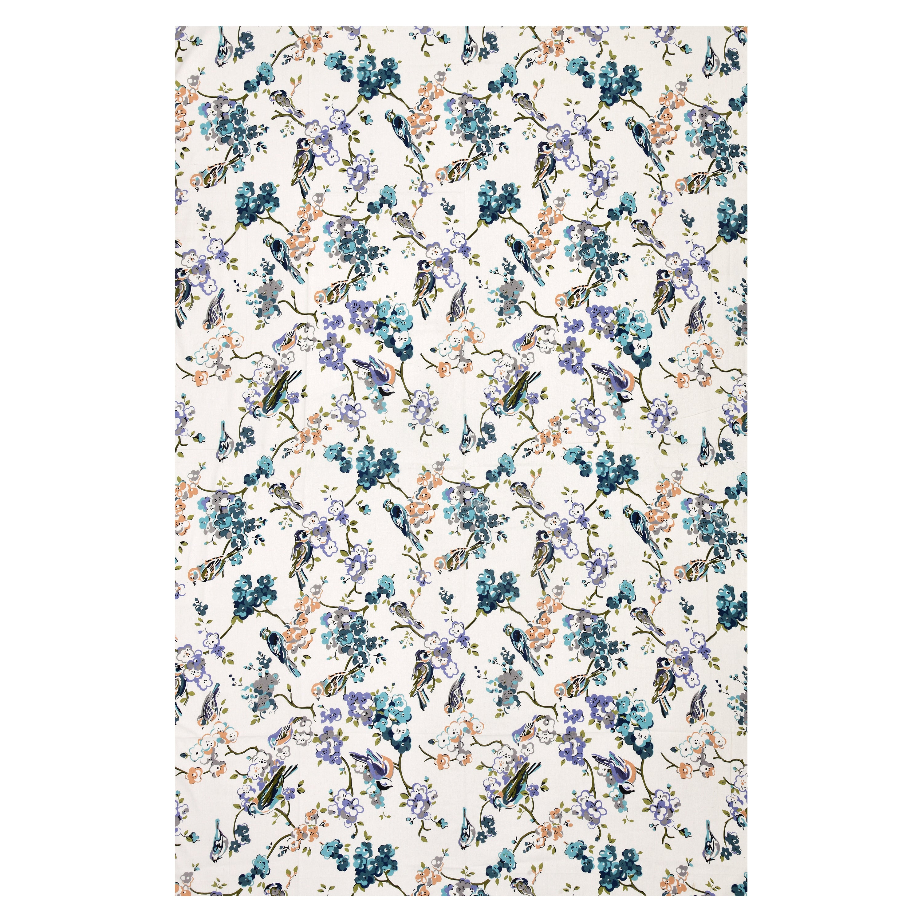 Spring Melody Cotton Single Bedsheet – White Floral Print with Birds
