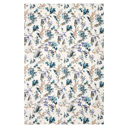 Spring Melody Cotton Single Bedsheet – White Floral Print with Birds