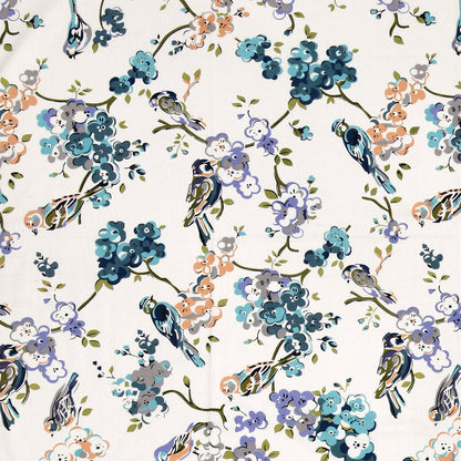 Spring Melody Cotton Single Bedsheet – White Floral Print with Birds