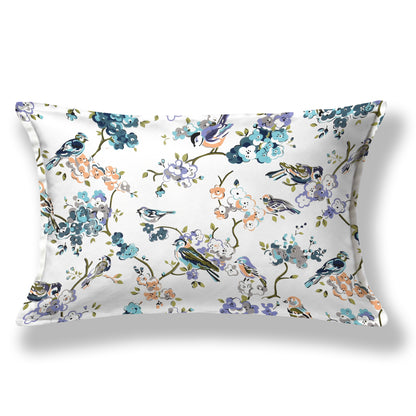Spring Melody Cotton Single Bedsheet – White Floral Print with Birds