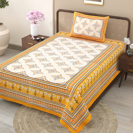 Heritage Bloom Wave – Golden Marigold Single Bedsheet