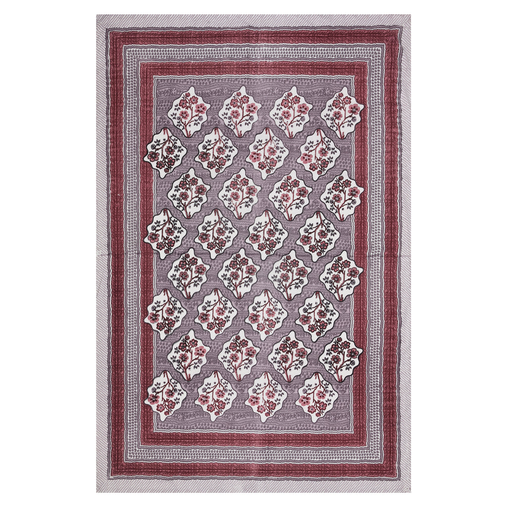 Regal Blossom Frame Maroon Grey Single Bedsheet